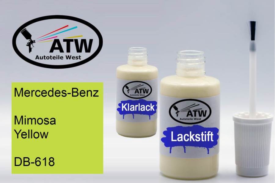 Mercedes-Benz, Mimosa Yellow, DB-618: 20ml Lackstift + 20ml Klarlack - Set, von ATW Autoteile West.